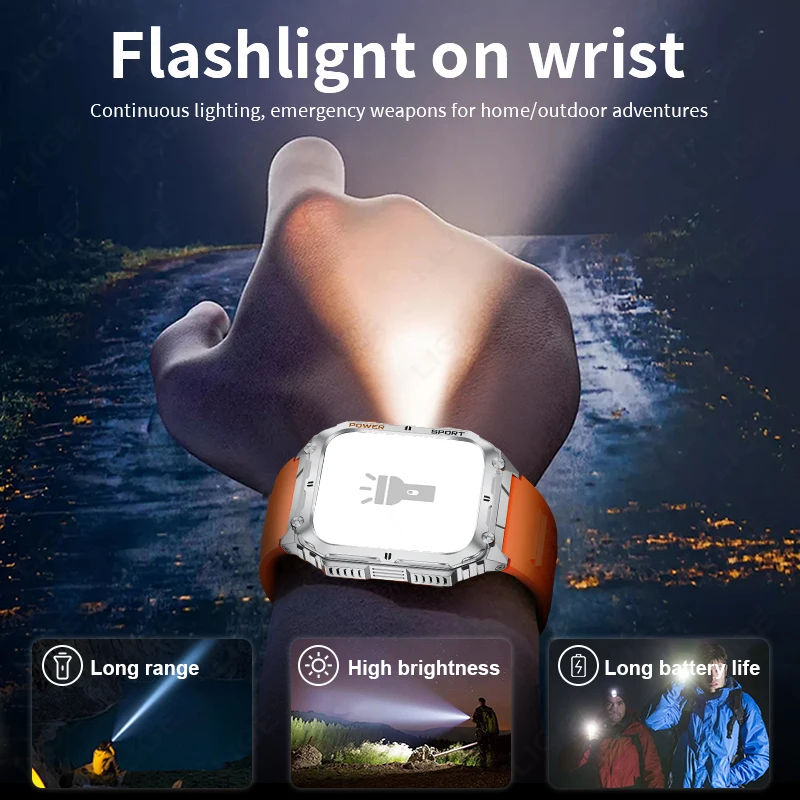 LIGE 1.91 inch HD Screen Smart Watch With Led Lighting IP68 Waterproof Outdoor Sports Health Monitor Smartwatch For Android IOS