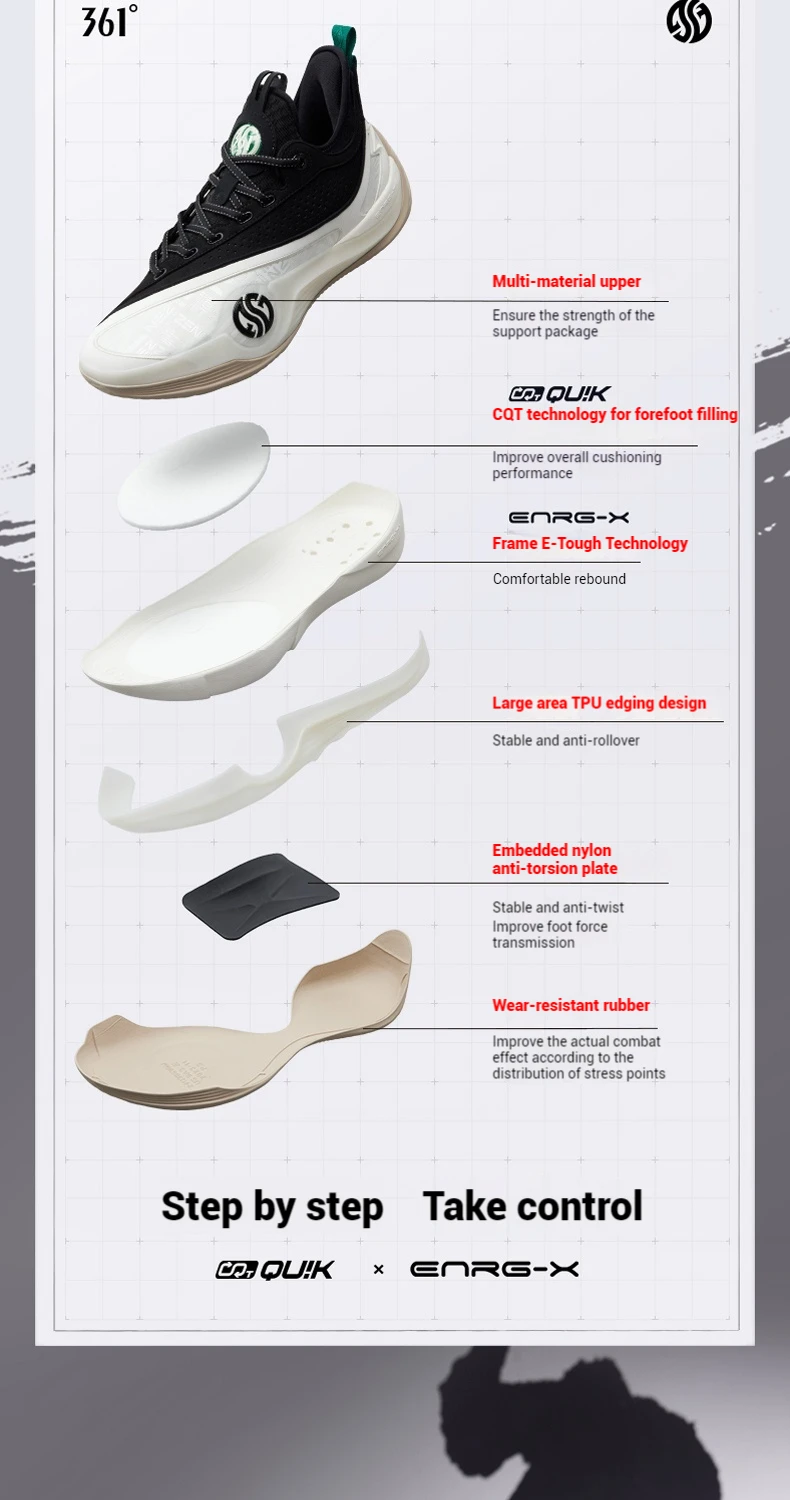 Description Picture 5 of item361 Degrees ZEN VI PRM Men's Basketball Sports Shoes Middle-Top Combat Wear-Resistant Non-Slip Support Sneakers Male 672431102