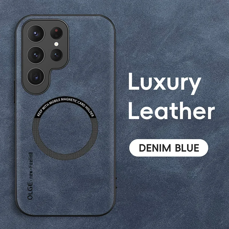 Luxury Leather Magnetic Case with Magsafe Wireless Charging Cover