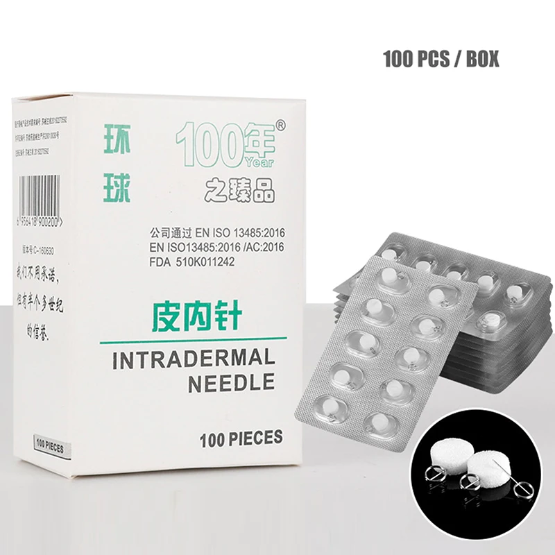 

100pcs/box Stainless Steel Acupuncture Needle For Single Use Intradermal Press Needle Disposable Embedded Skin Needles