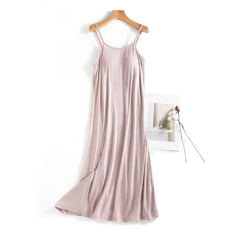 Nightgown Woman Nightie Big Size Chest Pad Modal Home Wear Nightdress Sexy Sling Nightshirt Summer Sleepwear House Dresses