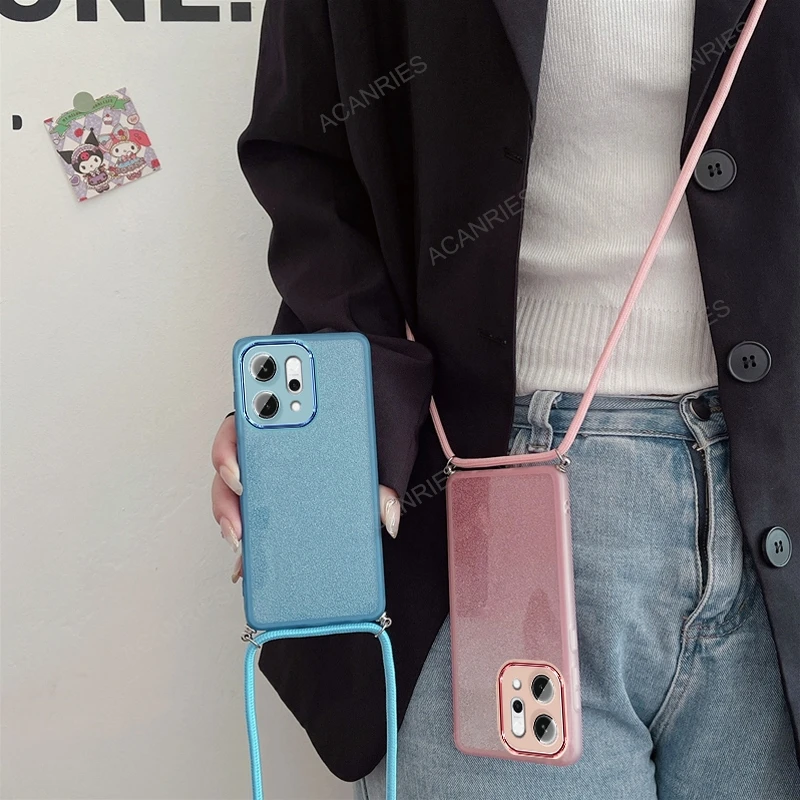 Luxury Crossbody Lanyard Glitter Silicone Case - Candy Color  Cover