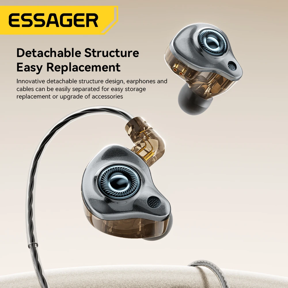 Essager USB Type C 3.5mm Game Wired Earphones In Ear HiFi Headphones Bass Stereo Game Music Earplugs Noice Cancelling Headset
