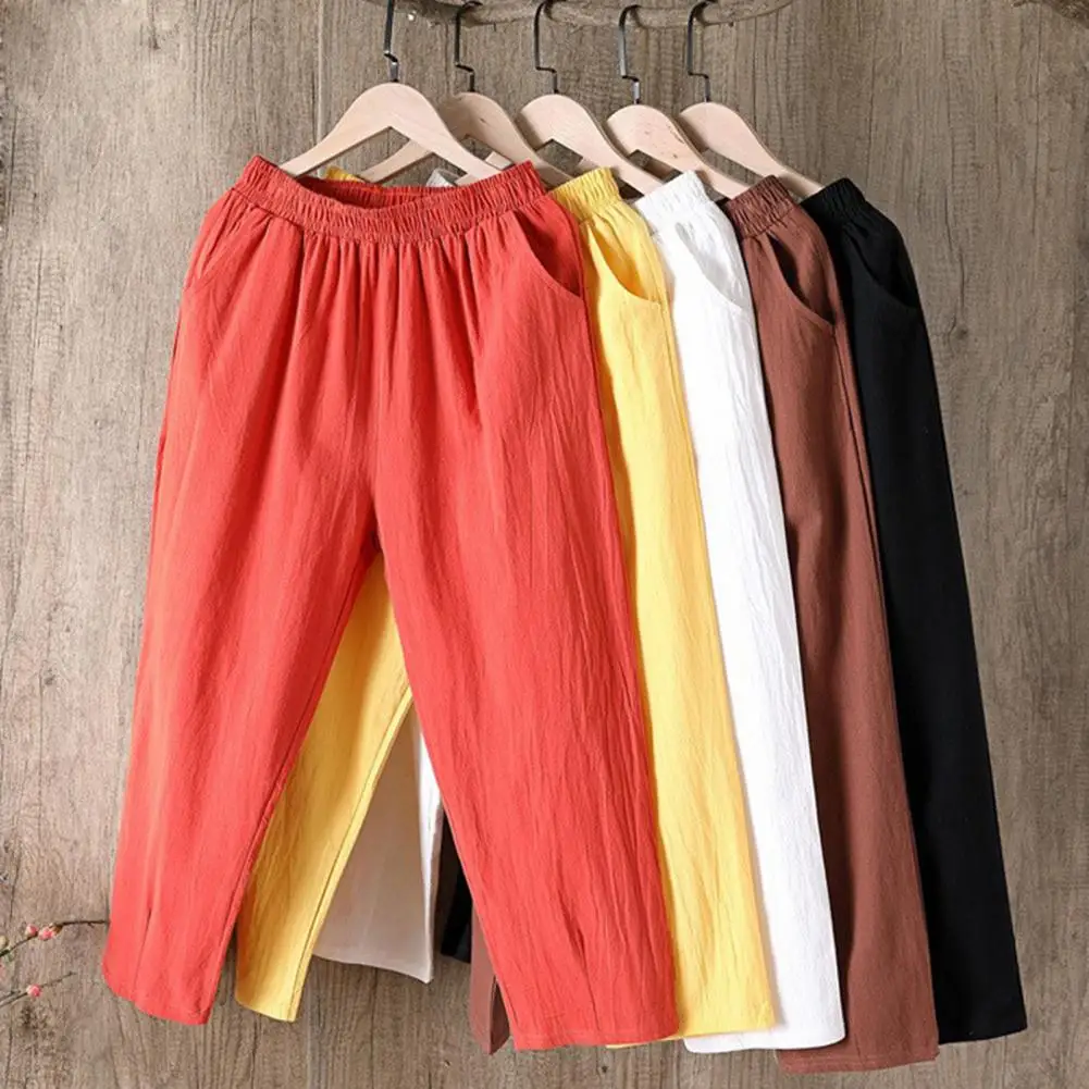 

Spring Summer Cotton Linen Pants Large Size Women's Trousers Solid Casual Loose Linens Pants Female Harem Pants Women