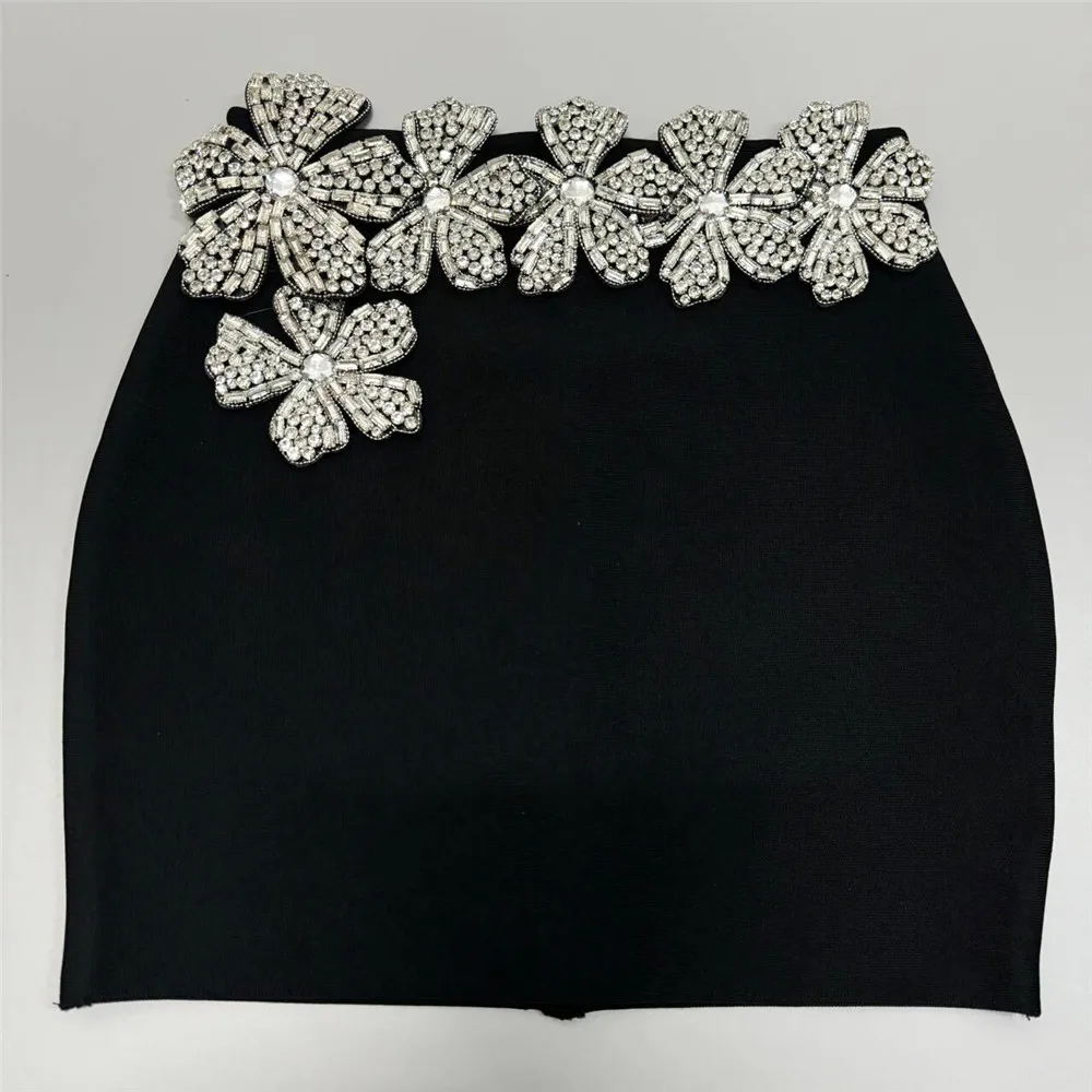 2024 New Autumn Women Bandage Sets Sexy Beading Long Sleeve Tops Mini Skirt Club Party Outwear Two Pieces Sets 4