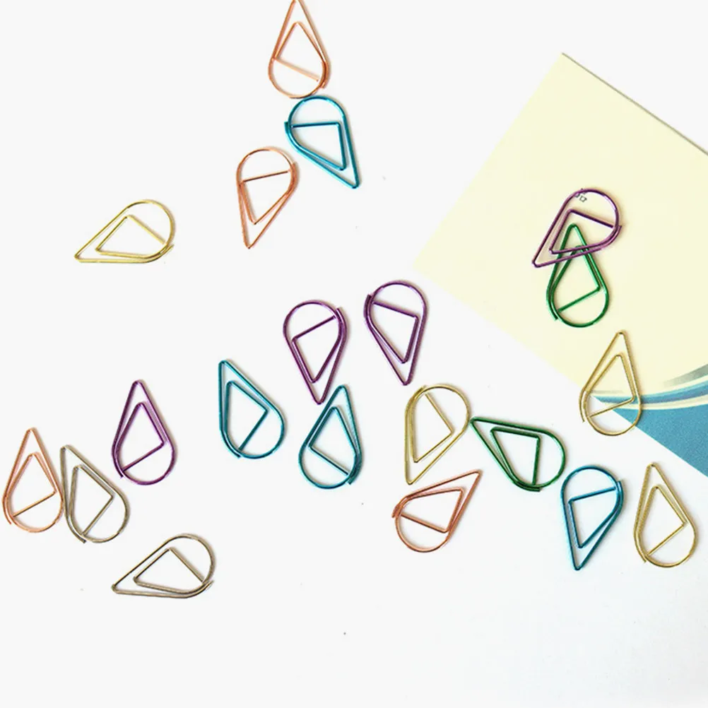 100Pcs 금속 물방울 모양의 종이 클립 사무실 학교 DIY 정렬 파일 조직을위한 작은 귀여운 장식 클립