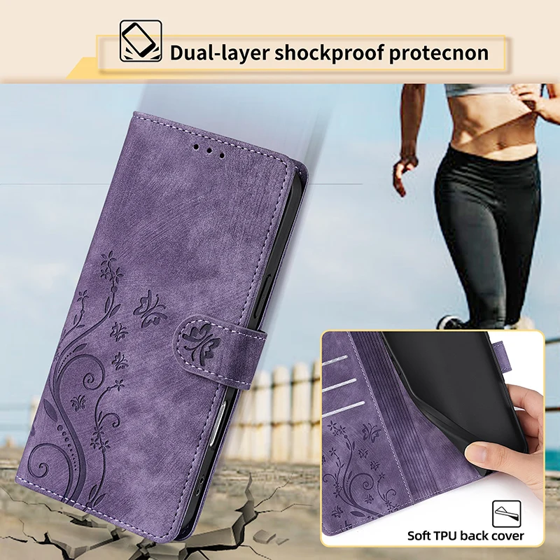 Elegant Carved PU Leather Flip Phone Case - Universal 4G Compatible
