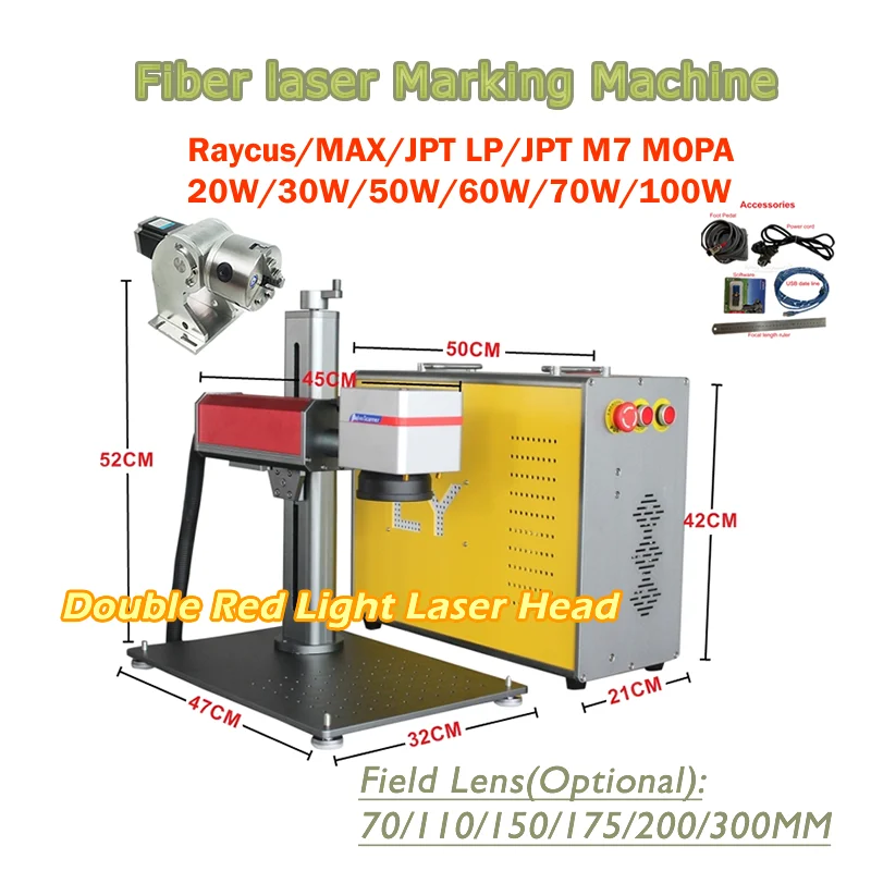 

60W JPT M7 MOPA Fiber Laser Marking Machine Split Type 100W Raycus Steel Iron Gold Engraving with Double Red Light Laser Head