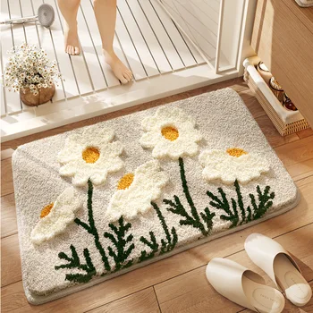 VIKAMA Floral Bath Mat, Non-Slip Quick Drying Bath Mat Highly Absorbent Faux Cashmere for Home Decor 1