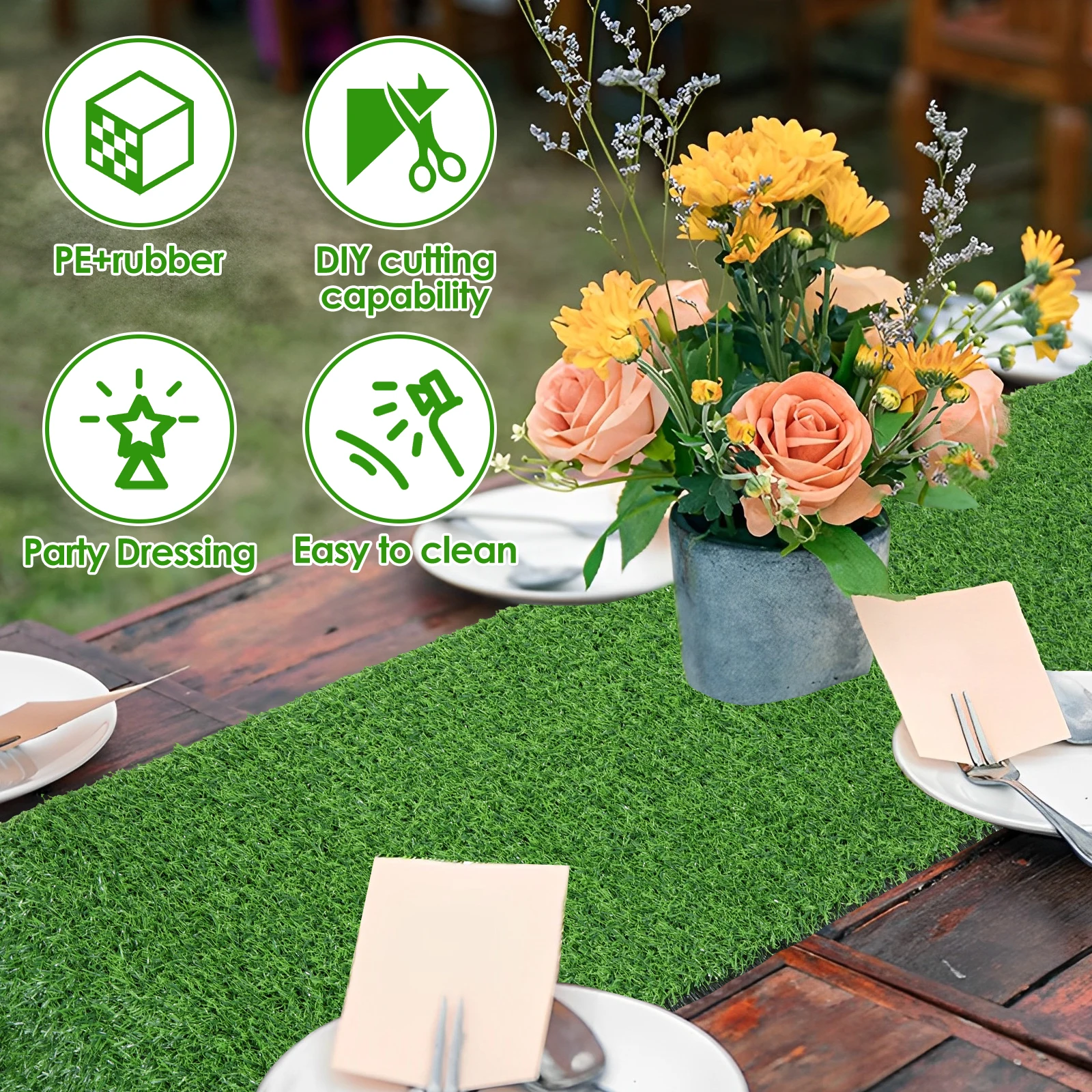 Green Artificial Grass Table Runner Soft Faux Cloth DIY Decoration