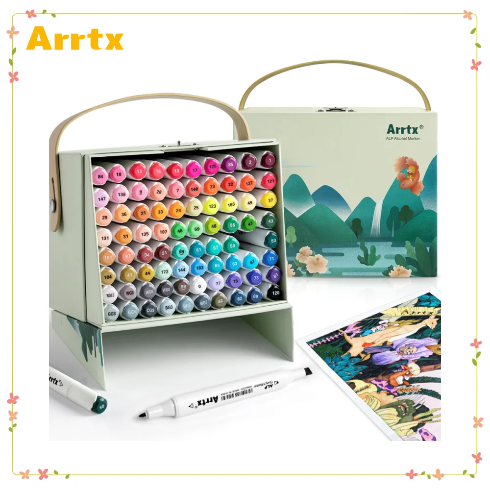 Arrtx Alcohol Markers ALP 80 Colors Dual Tips Permanent Drawing Art Markers for Artists Adult Coloring Illustration Design Anime