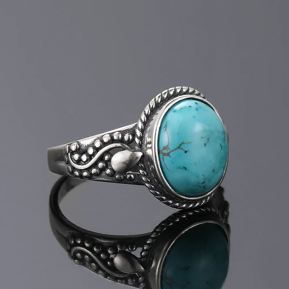 S925 Sterling Silver Oval Natural Turquoise Rings for Men Women Silver Fine Jewelry silver rings silver ring