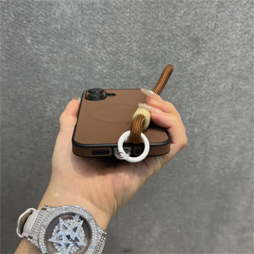 Elegant Magnetic Phone Case with Lanyard Bracelet and Wireless Charging Capability