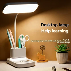 Multi - Function LED Desk Lamp with Night Light and USB Charging, Dimmable Eye - Friendly Lighting (WHITE)