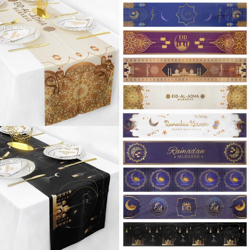 

EID Mubarak Table Runner Ramadan Kareem Decoration for Islamic Muslim Festival Party Home Tablecloth Decor Eid Al Adha Gifts 7z