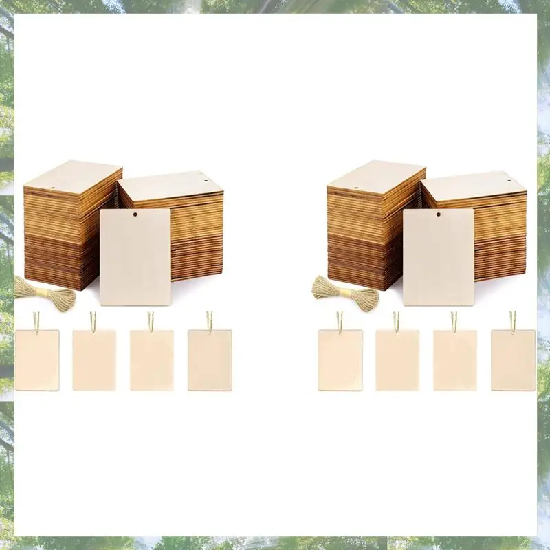 소매 90Pcs 빈 나무 태그, 구멍이 있는 공예품용 3.5 X 2.5인치 및 크리스마스 선물 태그용 42.65 Ft Twine