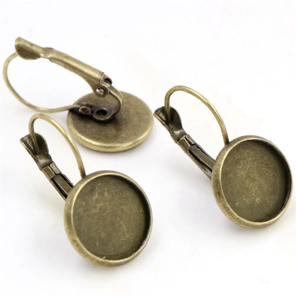 10pcs Bronze Brass French Earwires Hook With Round Pad, Double Lace Round French Earrings, Blank Round Earwires Findings, Ear Finding Base