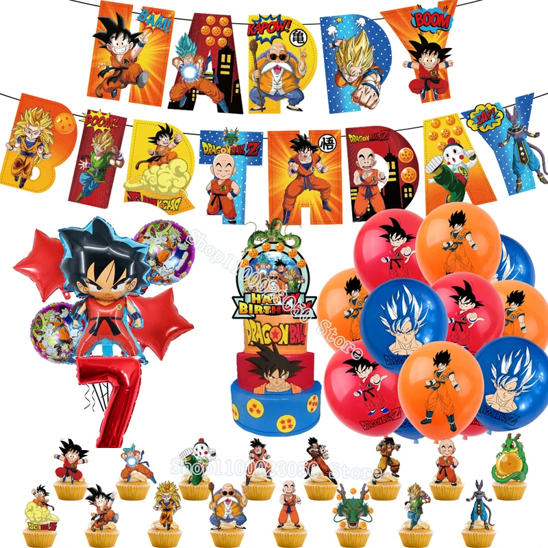 Banderines de Dragon Ball para niños, banderines con temática de fiesta de  cumpleaños, Son Goku, Vegeta, globos y números, decoración para insertar  pasteles, regalo de Navidad| | - AliExpress