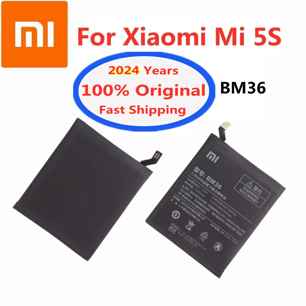 

2024 Years 100% Original Battery BM36 For Xiaomi Mi 5S Mi5s M5s 3200mAh Mobile Phone Battery Bateria Deliver Fast