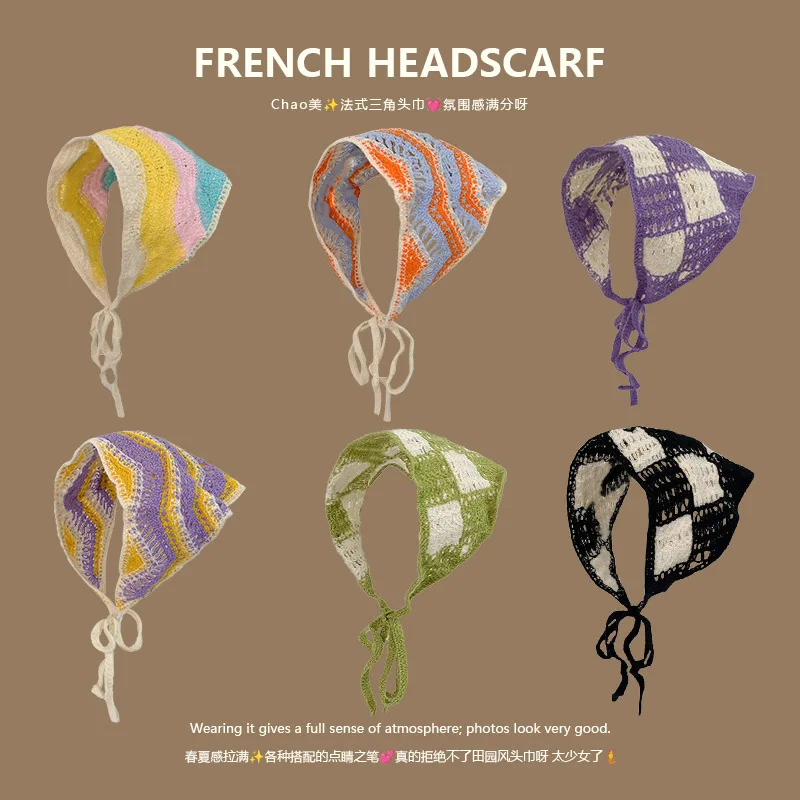 New Crochet Knitted Triangle Hair Scarf Tie Headwrap Premium Women Breathable Lightweight Soft Elegant for Garden Party Summer