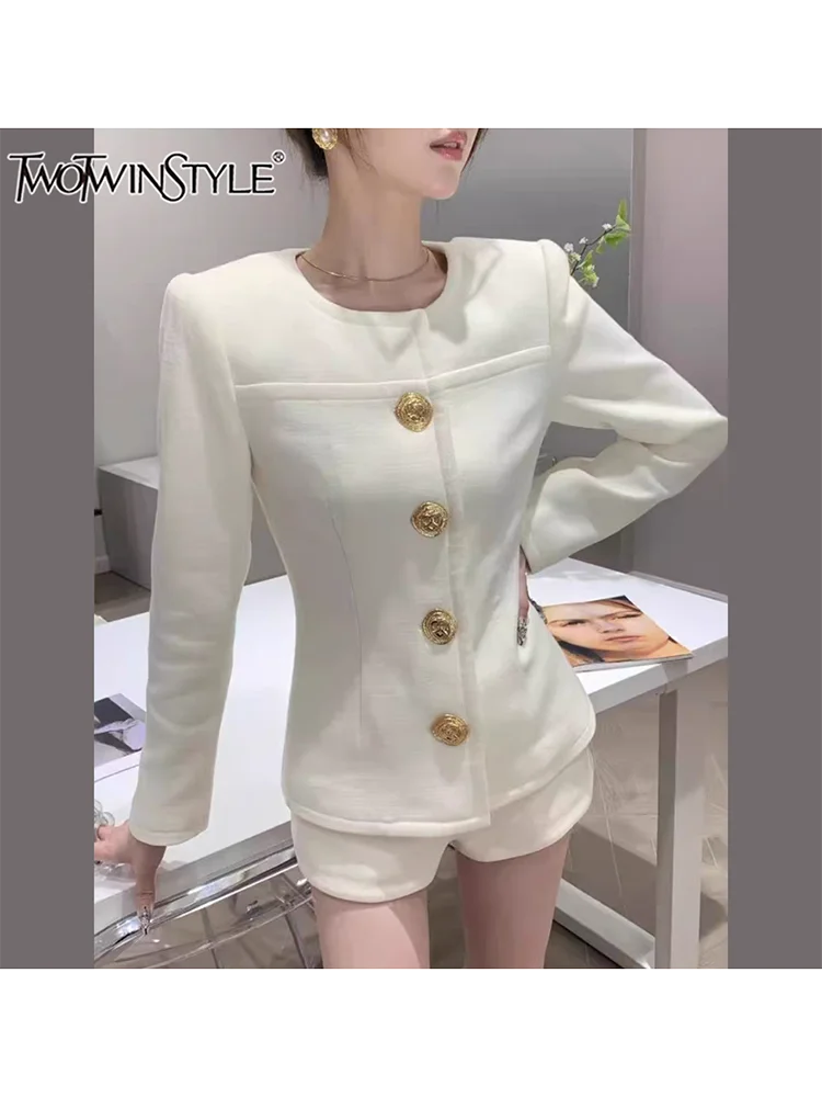 TWOTWINSTYLE Solid Elegant Two Piece Sets for Women V Neck Long Sleeves Patchwork 3D Flower Top High Waist Pant Set Female New