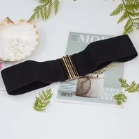 Women Elastic Band Wide Belts Simple Down Coat Waist Belt Female Black Strap Dress Decoration Accessories Metal Buckle Waistband 6