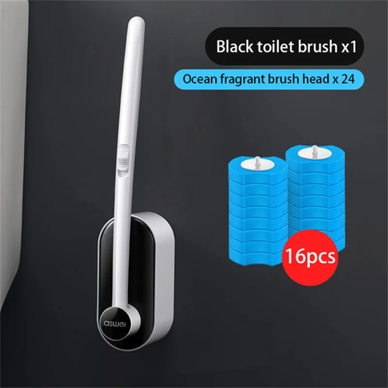 Disposable Toilet Brush Long Holder Bathroom Toilet Cleaner Brush Home Cleaning Tool WC Bathroom Accessories with Refill Heads bathroom accessories toilet brush set