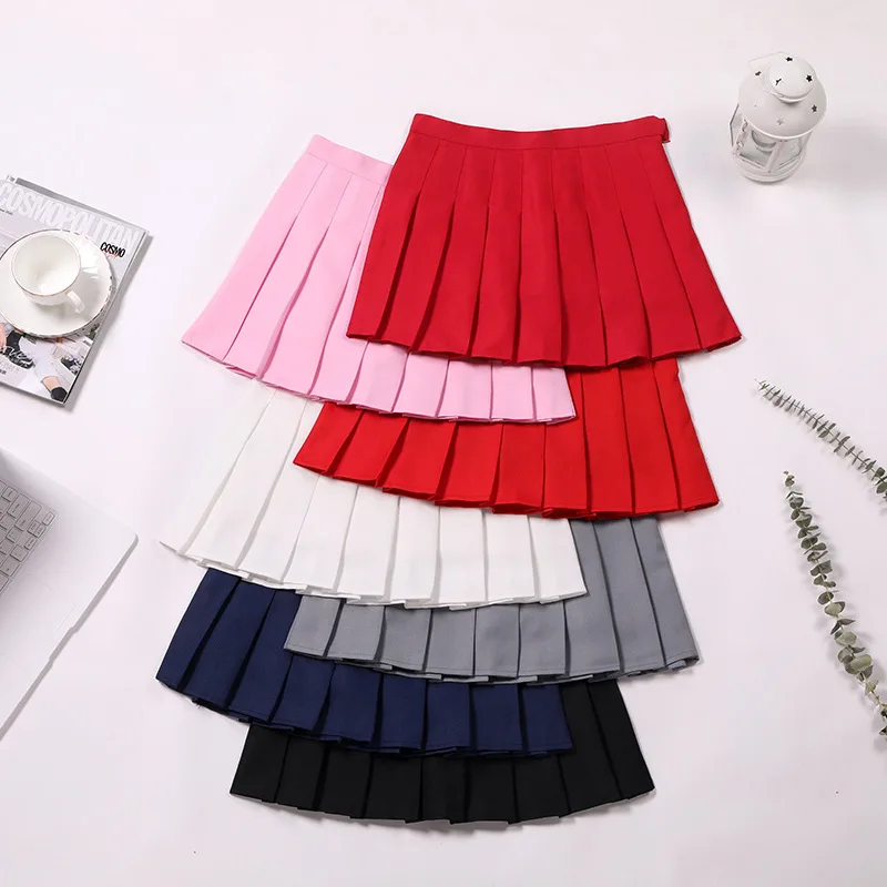 Preppy Style High Waist Solid Pleated Mini Skirt Women Summer Spring Korean Fashion Cute White A