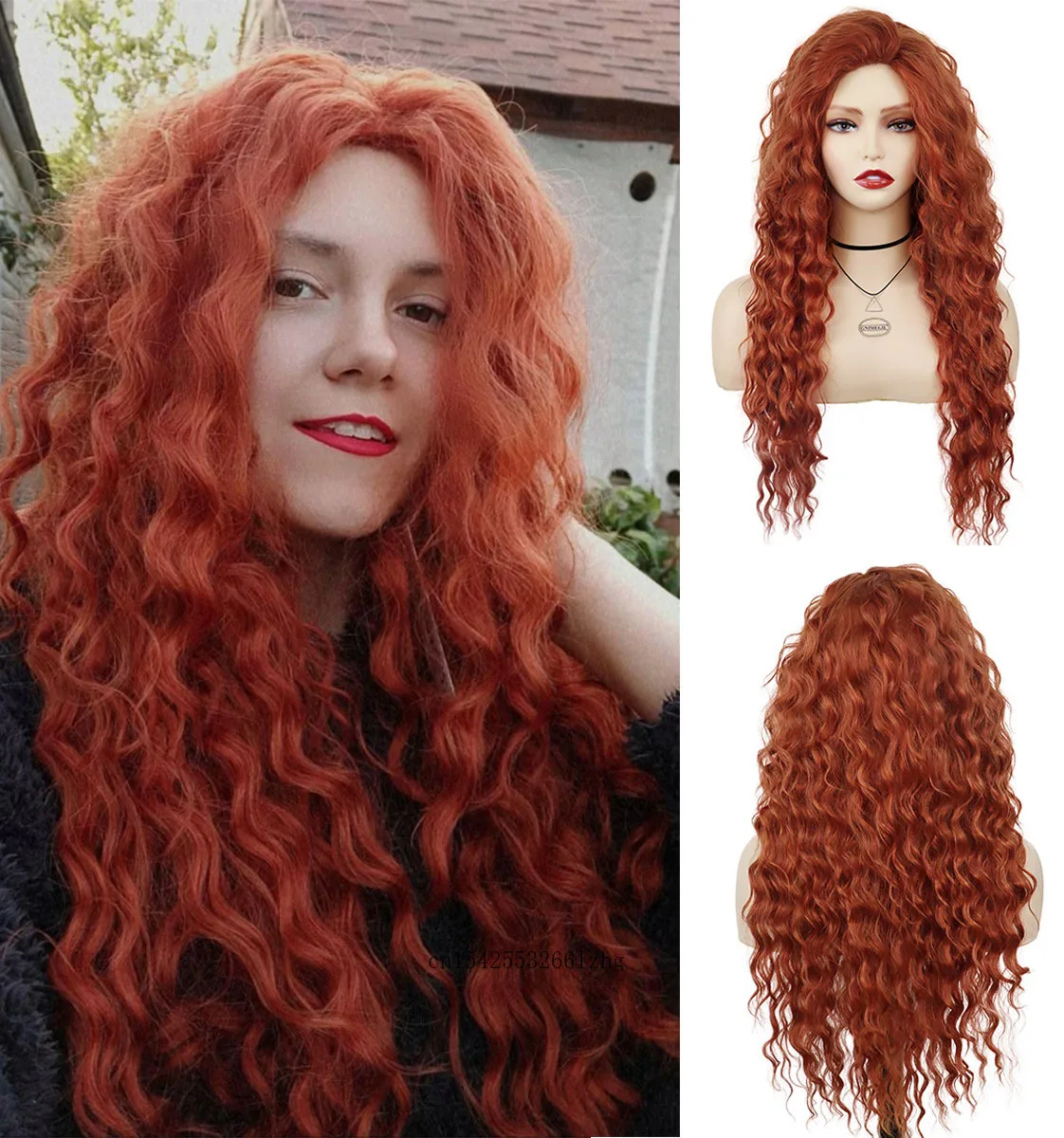 

Синтетические длинные вьющиеся оранжевые волосы для женщин, парики с водной волной, женский парик для костюма, косплея, Хэллоуин, аксессуары для девушек, парик Лолиты, черные женские