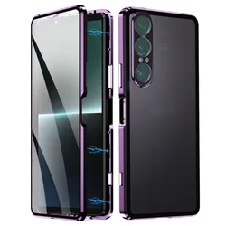 Premium Tempered Glass & Metal Bumper Shockproof Protective Phone Case for Sony Xperia 1 VII (PURPLE)