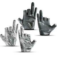 1 Pair Fishing Gloves for Men Summer Fishing Road Sub Sunscreen and Anti Slip Ice Silk Breathable Thin Three Finger Cut Gloves