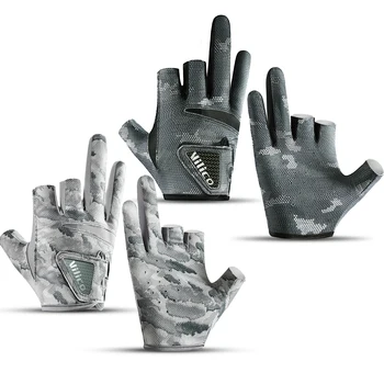 1 Pair Fishing Gloves for Men Summer Fishing Road Sub Sunscreen and Anti Slip Ice Silk Breathable Thin Three Finger Cut Gloves