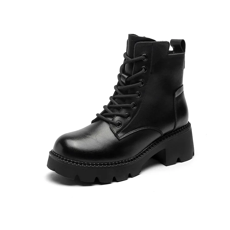 

Women Ankle Boots Warm Winter Autumn Genuine Leather Lace up Ladies Shoes British Student Style Office Shoes Woman