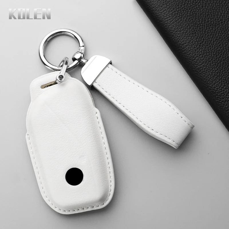 Premium Leather Car Key Case Cover - Elegant Keychain Fob Accessory