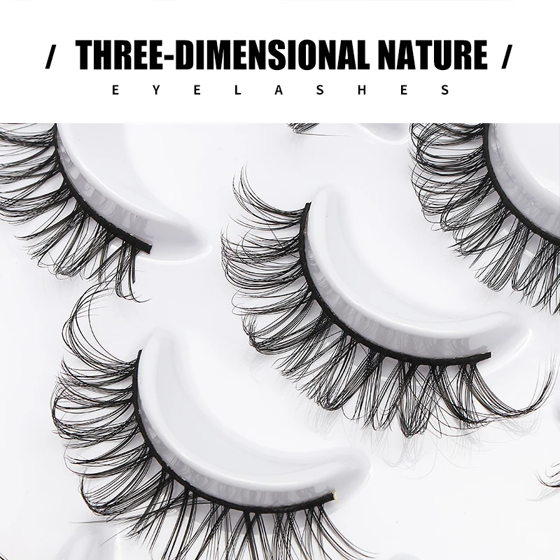 10 Paar Russische DD-Curl Flauschige Streifen-Wimpern, Natürliche Weiche Falsche Wimpern, Wiederverwendbare Handgefertigte Wimpern für Alltag & Party – Detail 4