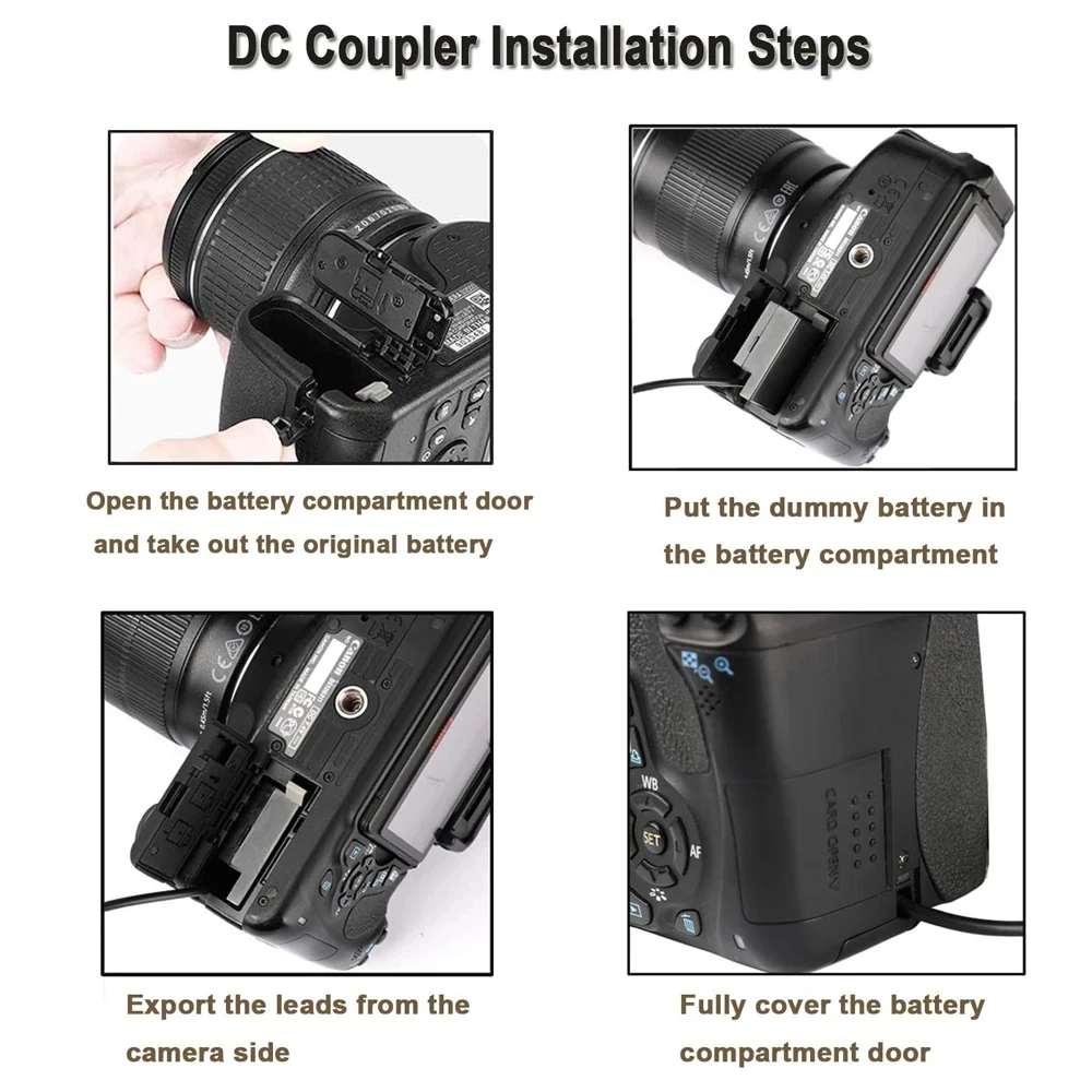 LP-E10 DR-E10 더미 배터리 DC 커플러 Canon EOS Rebel T7 T6 T5 T3 1100D ACK-E10 USB 전원 코드용 외부 전원 어댑터 키트