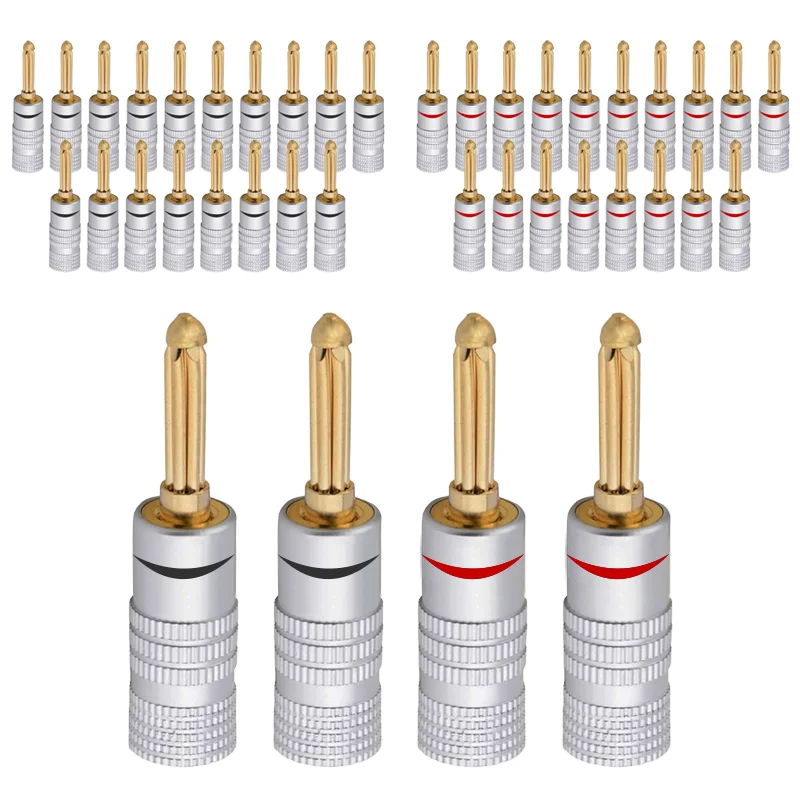 

10/40/200Pcs BANANA PLUGS 4MM 24K Gold-plated Banana Connector With Screw Lock For Audio Jack Speaker Plugs