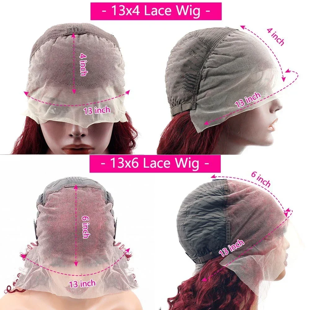 99j Burgundy Straight Lace Front Wigs Human Hair 99J 13X4 13x6 Transparent Lace Frontal Wigs 200 Density