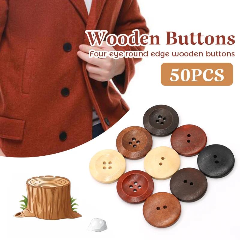 

50PCS 2/4/Holes Round Wooden Buttons 10/12/18/25mm DIY Apparel Sewing Decorative Black Buttons Scrapbooking Buttons for Clothing