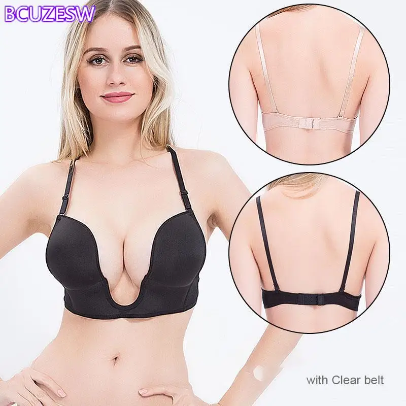 

Deep U Push Up Bra Backless Women Bras Low Cut Sexy Plunge Brassiere Open Back Wedding Underwear Invisible Seamless Lingerie