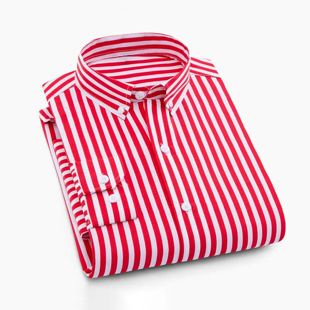

Casual Shirt Male Slim Lapel Shirt Striped Autumn Winter Men Shirt for Travel