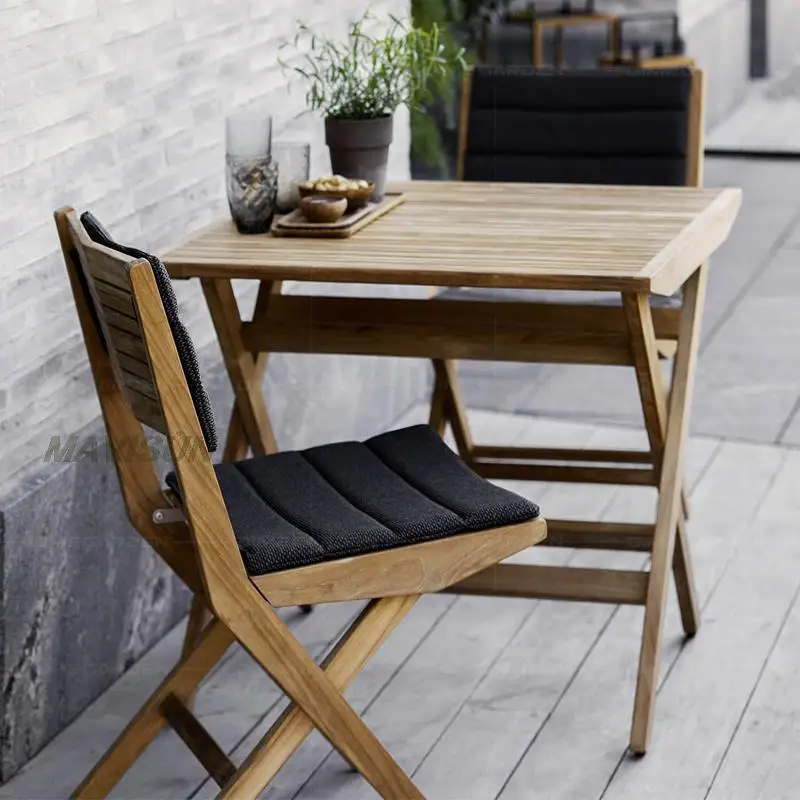 Outdoor Solid Wood Tables And Chairs Folding Teak Rain-Proof Sunscreen Outdoor Open-Air Sun Room Coffee Table Small Restaurant
