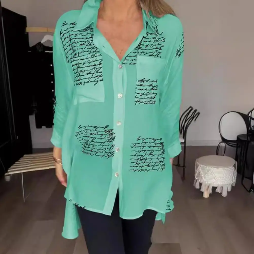 

Breathable Summer Blouse Stylish Women's Long Sleeve Button Down Shirt Dress with Letter Print Loose Fit Casual for Streetwear