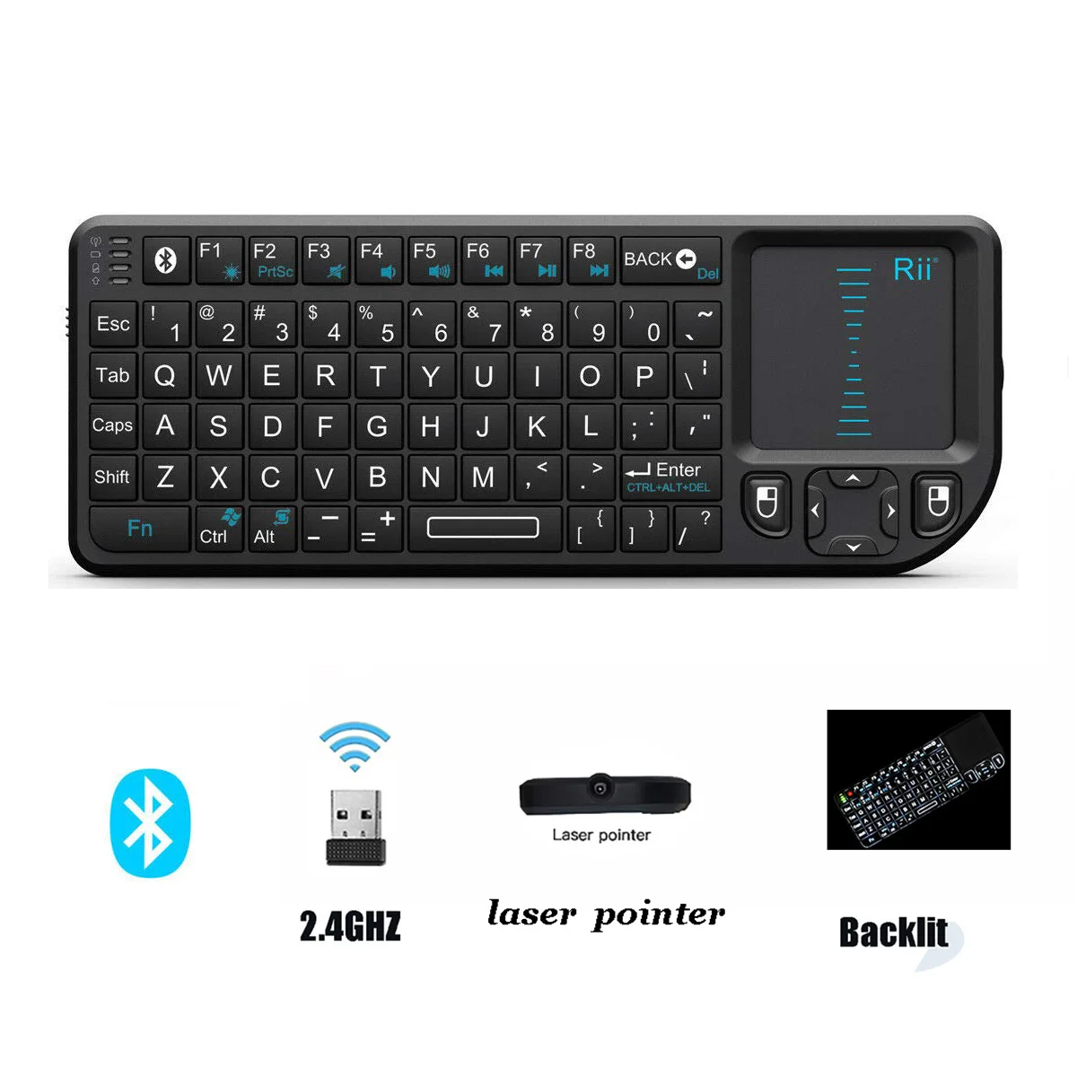 Rii K02 bt v8 Mini Teclado sem Fio Controle Remoto para Caixa de tv Android com Air Mouse Retroiluminado Inglês Russo Espanhol Francês