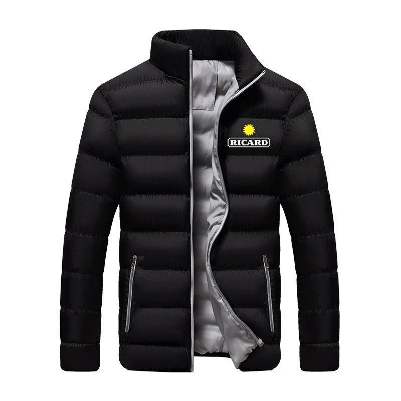 

2023 Winter New RICARD Logo Printed Customizable Men Zipper Down Jacket Cotton Warm Comfortable Leisure Hooodie Pockets Man Tops