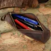 Genuine Leather Zipper Pen Case - Stylish Pencil Pouch for Students, Office & Travel - Compact Stationery Organizer Bag 6