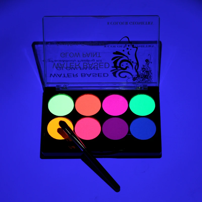 

8 colors body painting Henna for tattoo palette Art UV glow in the dark makeup face halloween Party Fancy Dress paint make up