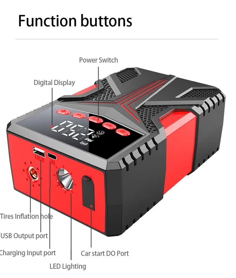 Car Jump Starter Air Pump Power Bank Lighting Portable Air Compressor 4 In 1 Cars Battery Starters Starting Auto Tyre Inflator