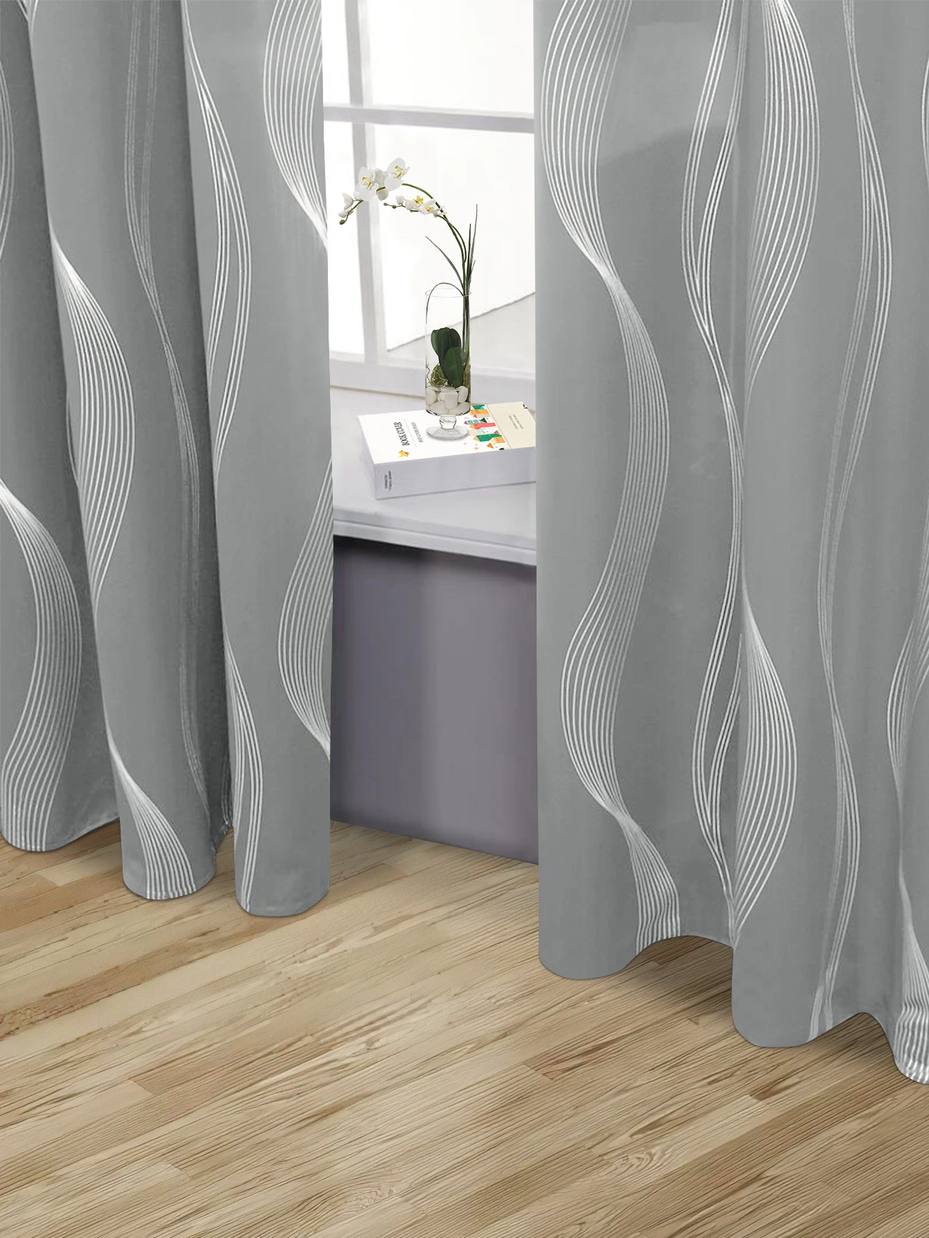 High Precision Blackout Curtains - Silver Embossed Wave Pattern for Light Blocking and Heat Retention