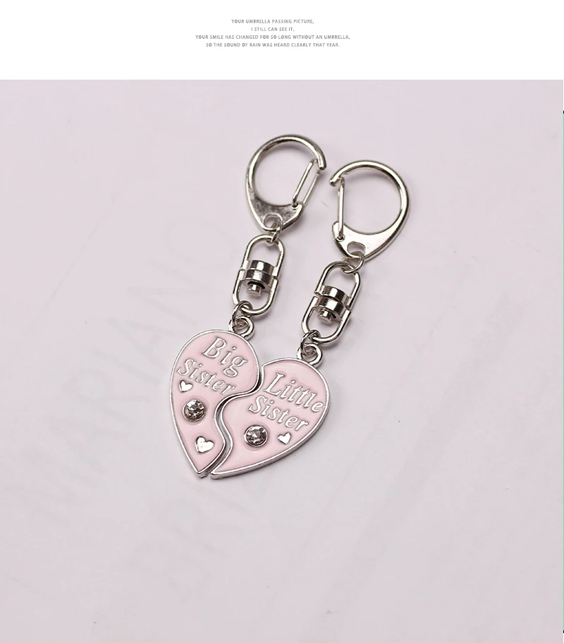Mode Big Sis Lil Sis Keychain Für Grils Nette Herz Brief Rucksack Anhänger Auto Keychain Zubehör Schmuck Geburtstag Geschenk – Detail 3